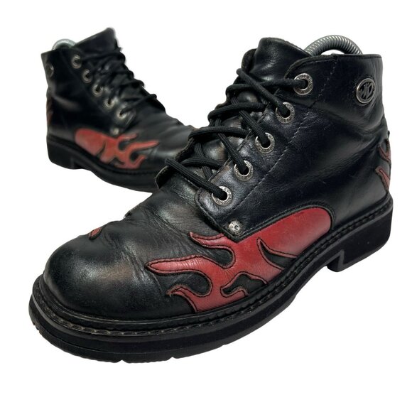 Harley Davidson Vintage Womens Flame Motorcycle Ankle Boots Black/Red sz 6 - Picture 2 of 9
